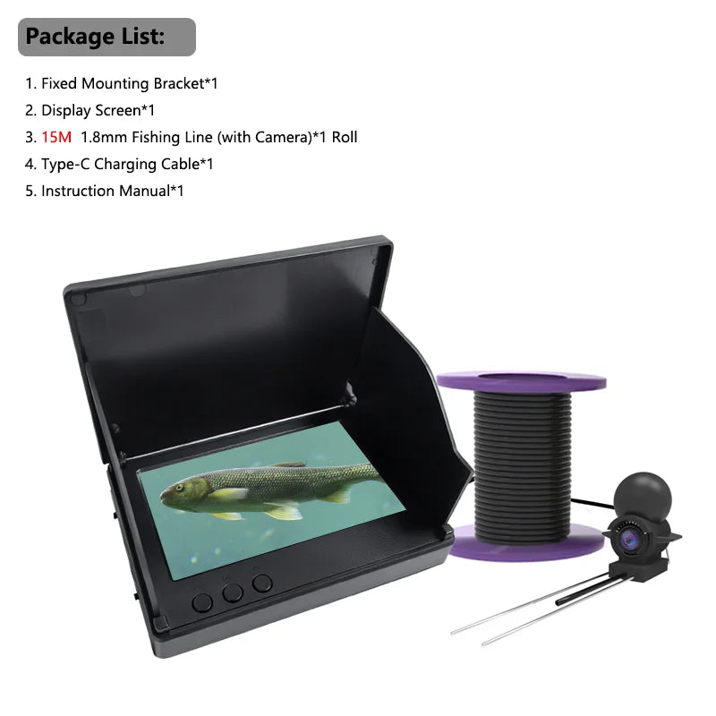 220° Underwater Fishing Camera Handheld 1080P 4.3'' LCD Fish Finder Portable Fish Depth Finder Water with Night Vision