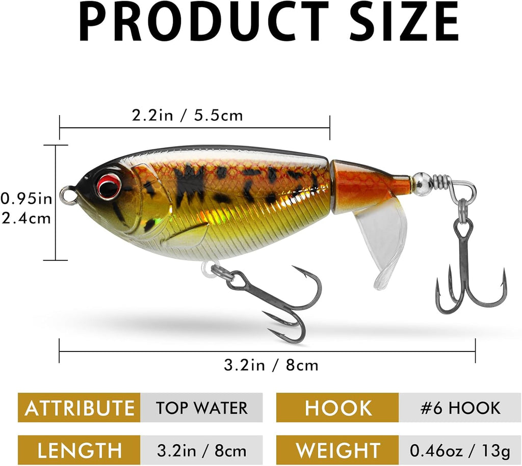 Popobait Easy Catch Fishing Lures with BKK Hooks, Instant Startup, Longer Cast, Balanced Spray/Sound/Swim, Plopper Topwater Lures for Bass, Trout, Pike, Walleye, Freshwater Saltwater Fishing