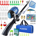 Kids Fishing Pole,Portable Telescopic Fishing Rod and Reel Full Kits, Spincast Youth Fishing Pole Fishing Gear for Kids, Boys
