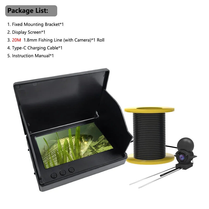 220° Underwater Fishing Camera Handheld 1080P 4.3'' LCD Fish Finder Portable Fish Depth Finder Water with Night Vision