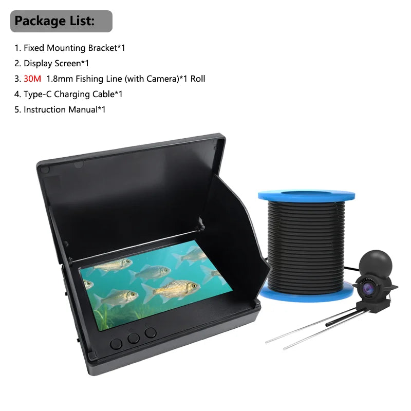 220° Underwater Fishing Camera Handheld 1080P 4.3'' LCD Fish Finder Portable Fish Depth Finder Water with Night Vision