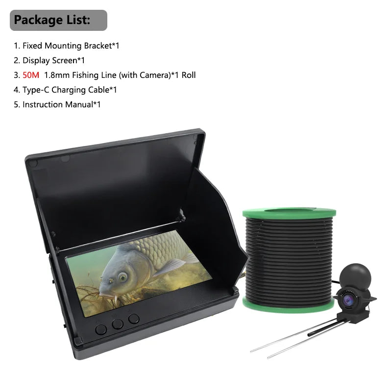220° Underwater Fishing Camera Handheld 1080P 4.3'' LCD Fish Finder Portable Fish Depth Finder Water with Night Vision