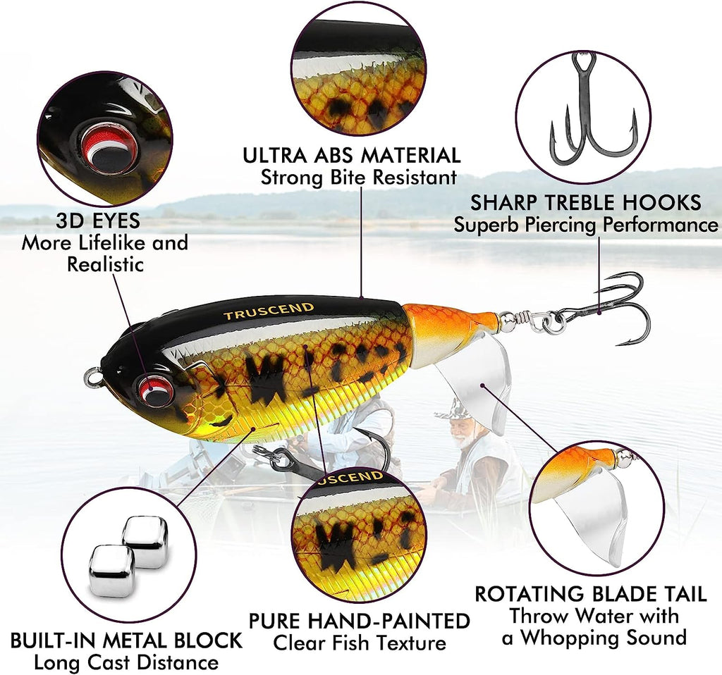 Popobait Easy Catch Fishing Lures with BKK Hooks, Instant Startup, Longer Cast, Balanced Spray/Sound/Swim, Plopper Topwater Lures for Bass, Trout, Pike, Walleye, Freshwater Saltwater Fishing