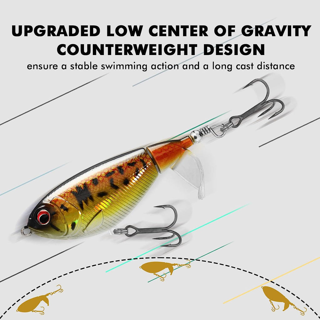 Popobait Easy Catch Fishing Lures with BKK Hooks, Instant Startup, Longer Cast, Balanced Spray/Sound/Swim, Plopper Topwater Lures for Bass, Trout, Pike, Walleye, Freshwater Saltwater Fishing
