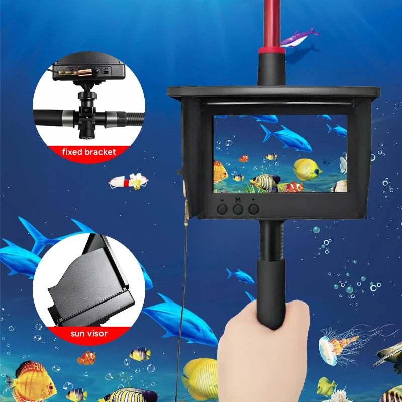 220° Underwater Fishing Camera Handheld 1080P 4.3'' LCD Fish Finder Portable Fish Depth Finder Water with Night Vision