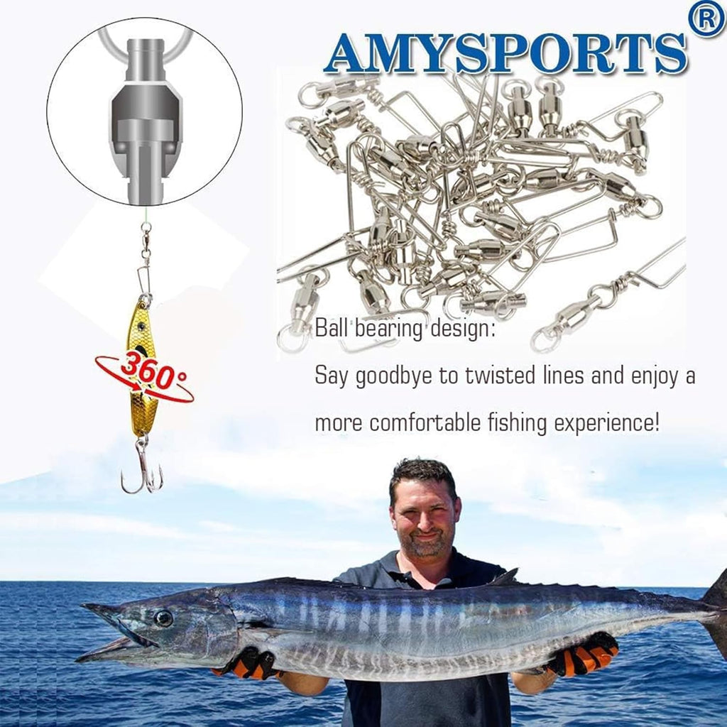 High Strength Fishing Snap Swivels - Stainless Steel Ball Bearing Swivels - Saltwater & Freshwater Fishing