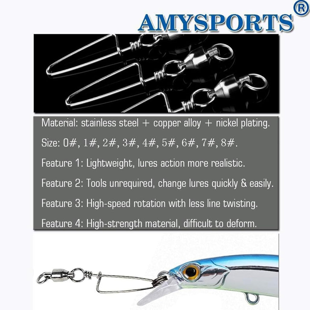 High Strength Fishing Snap Swivels - Stainless Steel Ball Bearing Swivels - Saltwater & Freshwater Fishing