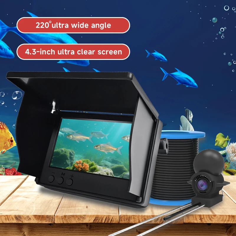 220° Underwater Fishing Camera Handheld 1080P 4.3'' LCD Fish Finder Portable Fish Depth Finder Water with Night Vision