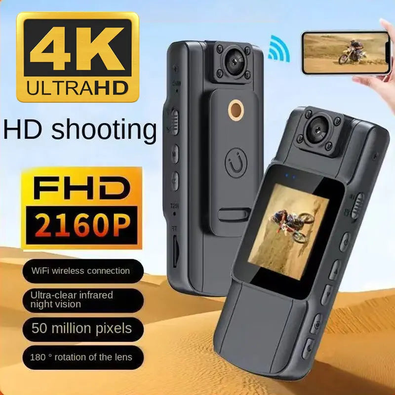 4K HD Wifi Mini Camera Color Screen Portable Night Vision Police Camera Small Bike Camcorder Portable Digital Video Recorder