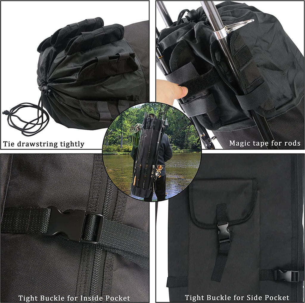 Fishing Pole Bag with Rod Holder Fishing Rod Bag, 5 Rod & Reel Organizer Bag Waterproof Large Capacity Fishing Tackle Storage Bag Travel Carry Case Fishing Gifts for Men