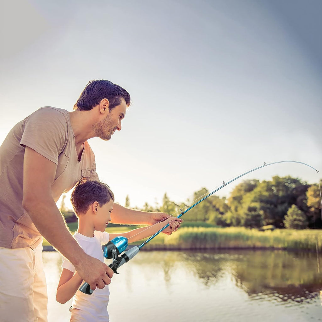 Kids Fishing Pole,Portable Telescopic Fishing Rod and Reel Full Kits, Spincast Youth Fishing Pole Fishing Gear for Kids, Boys