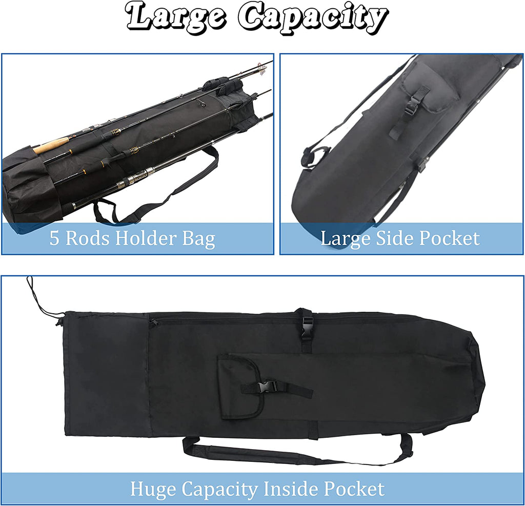Fishing Pole Bag with Rod Holder Fishing Rod Bag, 5 Rod & Reel Organizer Bag Waterproof Large Capacity Fishing Tackle Storage Bag Travel Carry Case Fishing Gifts for Men